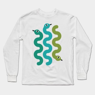 Squiggly Snakes on White – Retro 70s Wavy Snake Pattern Long Sleeve T-Shirt